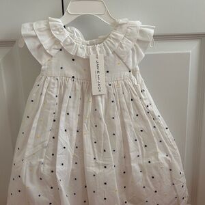Janie and Jack White Dress with Navy and Yellow Dots